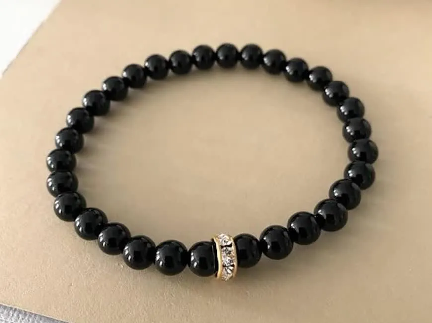 Onyx and gold beaded stacking bracelet