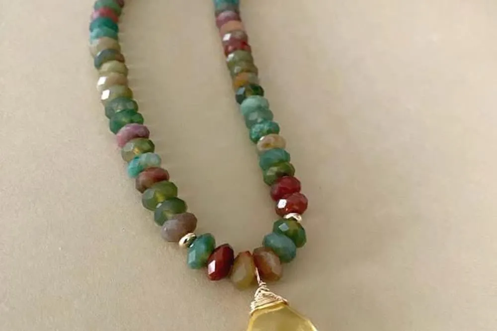 Citrine and Indian agate gemstone pendant necklace